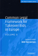Cover of Common Legal Framework for Takeover Bids in Europe Volume 2