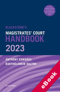 Cover of Blackstone's Magistrates' Court Handbook 2023 (eBook)