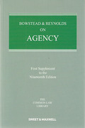 Cover of Bowstead & Reynolds On Agency 19th ed: 1st Supplement