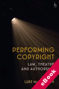 Cover of Performing Copyright: Law, Theatre and Authorship (eBook)