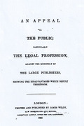 Cover of An Appeal to The Public Particularly The Legal Profession Against the Monopoly of the Large Publishers
