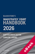 Cover of Blackstone's Magistrates' Court Handbook 2026 (eBook)