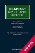 Cover of Wilkinson's Road Traffic Offences 31st ed: 1st Supplement (eBook)